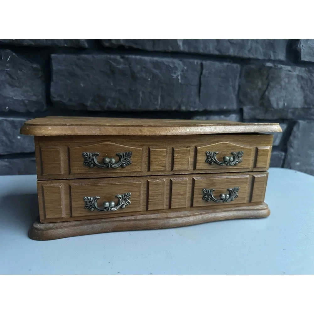 Vintage Wood Wooden Jewelry Trinket Box Chest French Country Shabby Chic Decor